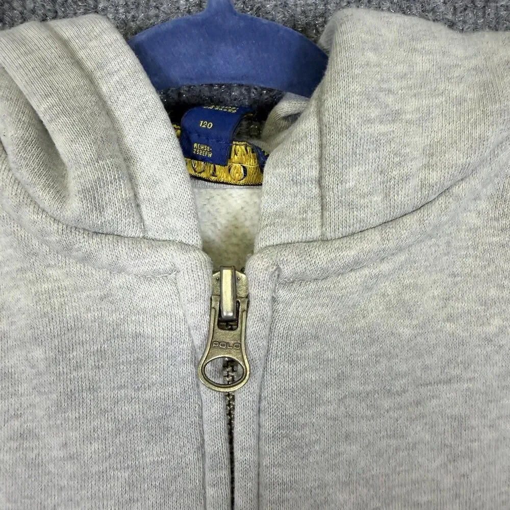 Polo Ralph Lauren Boys Gray Polo Bear Full Zip Hoodie Sweatshirt Boys Size 6